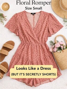 Trixxi Floral Romper Dress Small Pink Wrap Style Flowy Boho